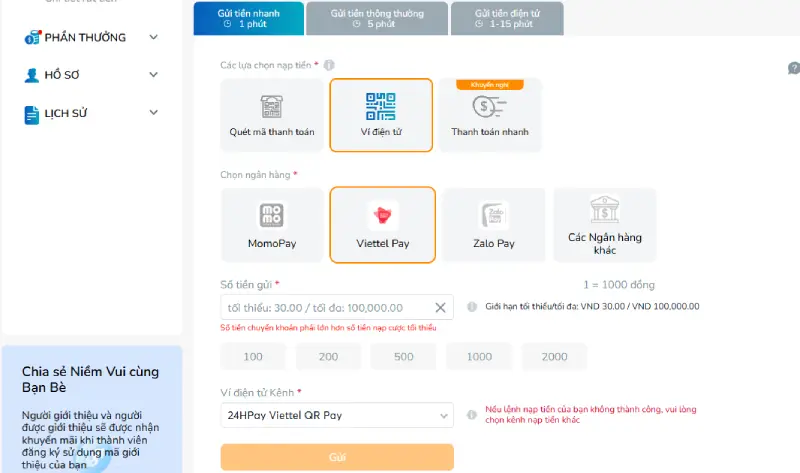 Cách nạp tiền BK8 cực dễ
