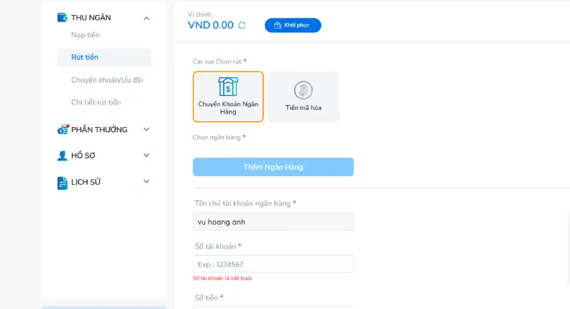 Cách rút tiền từ ngân hàng BK8