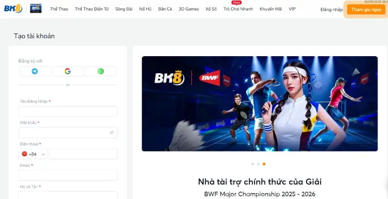 Cách tạo tài khoản BK8 đơn giản