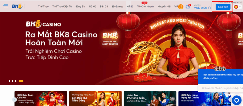 Người chơi chọn vào biểu tượng nạp tiền