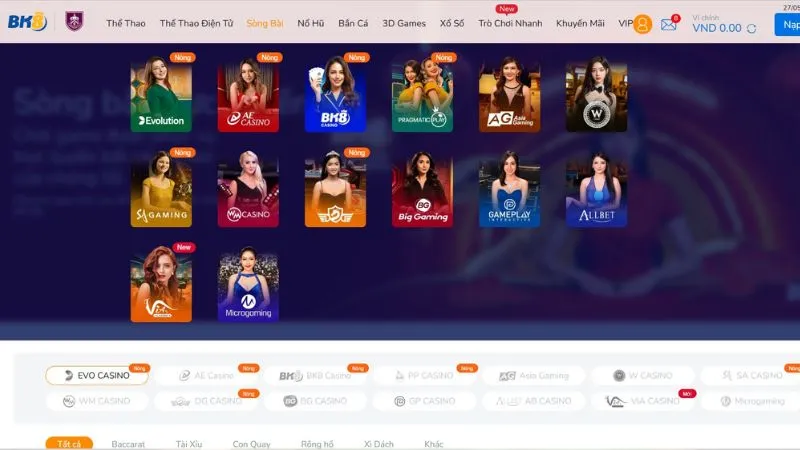 Nhà cái BK8 hợp tác cùng nhiều nhà cung cấp game uy tín