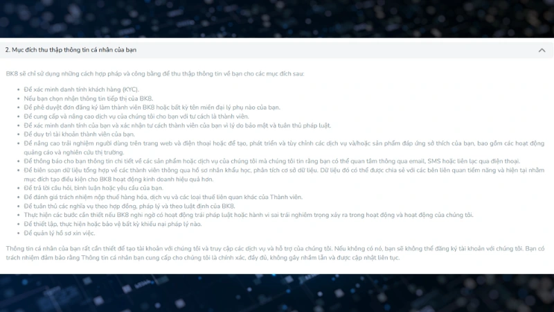 nha cai thu thap thong tin nham phuc vu cho cac loi ich cua nguoi choi
