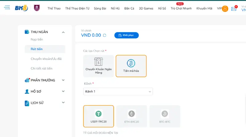 Rút tiền từ BK8 qua tiền mã hóa
